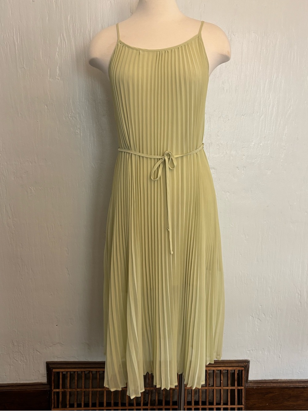 A New Day Light Green  Pleated Spaghetti-Strap Midi Dress